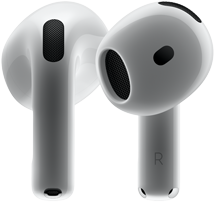 AirPods 4 Hardware mit der Vorder- und Rückansicht im neuen Design